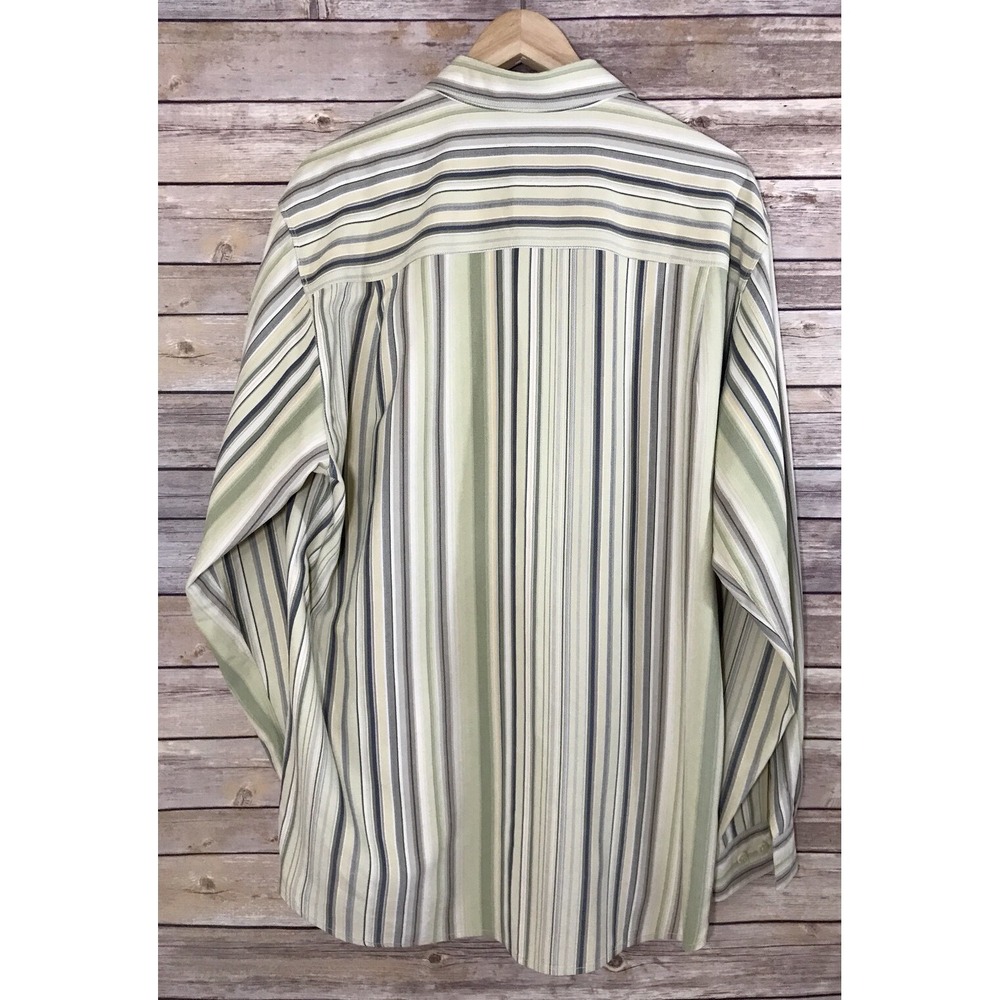 TOMMY BAHAMA Mens Striped Green Yellow  100% Silk Long Sleeve Button Shirt L - Picture 5 of 5